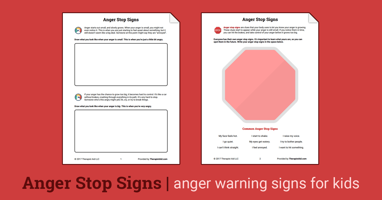 Anger Stop Signs Worksheet Therapist Aid