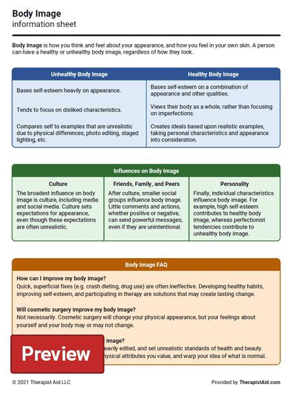 Body Image Info Sheet Worksheet Therapist Aid