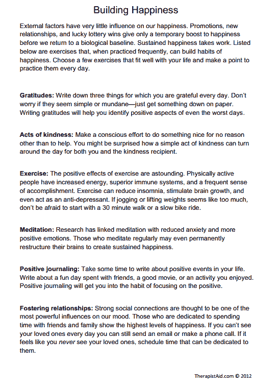 Building Happiness Exercises Worksheet Therapist Aid Therapy
