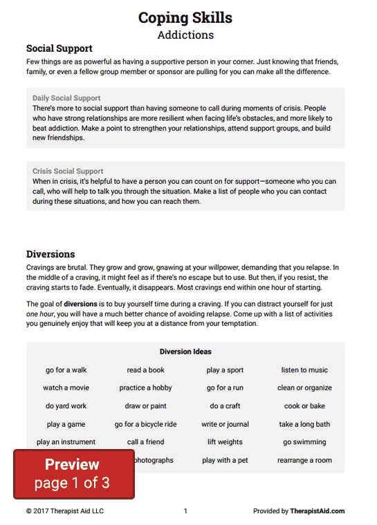 Coping Skills Addictions Worksheet Therapist Aid Coping Skills Worksheets