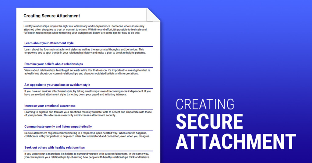 Creating Secure Attachment Worksheet Therapist Aid