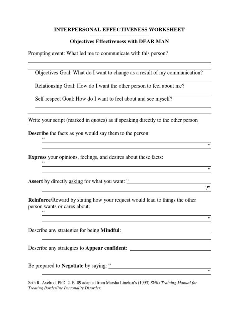 DEAR MAN GIVE FAST Worksheet PDF PDF Borderline Personality 