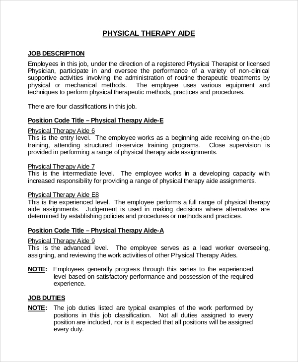 FREE 9 Sample Physical Therapist Job Description Templates In PDF MS
