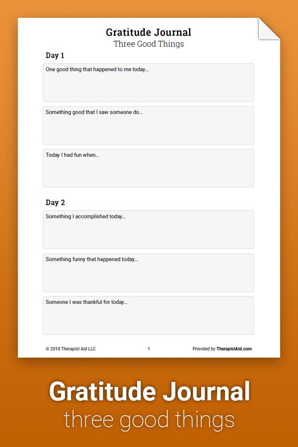 Gratitude Journal Three Good Things Worksheet Therapist Aid 