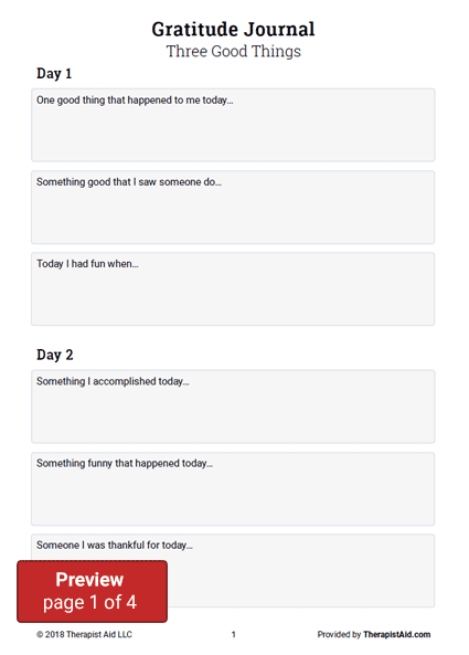 Gratitude Journal Three Good Things Worksheet Therapist Aid