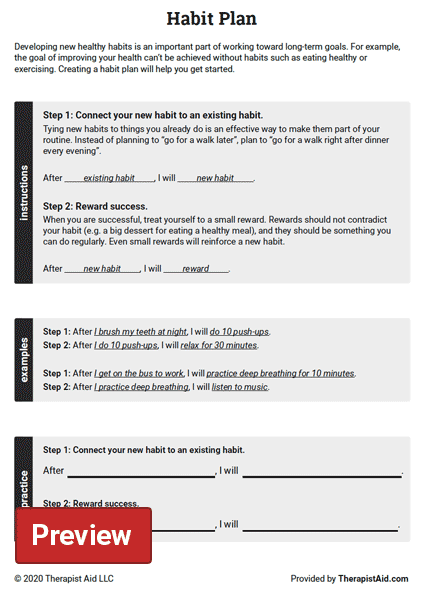 Habit Plan Worksheet Therapist Aid Therapy Worksheets How To