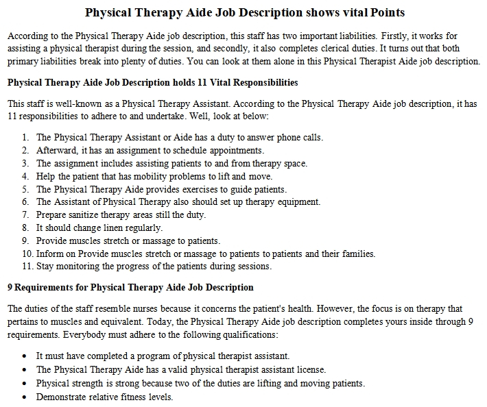 Physical Therapy Aide Job Description Shows Vital Points Room Surf
