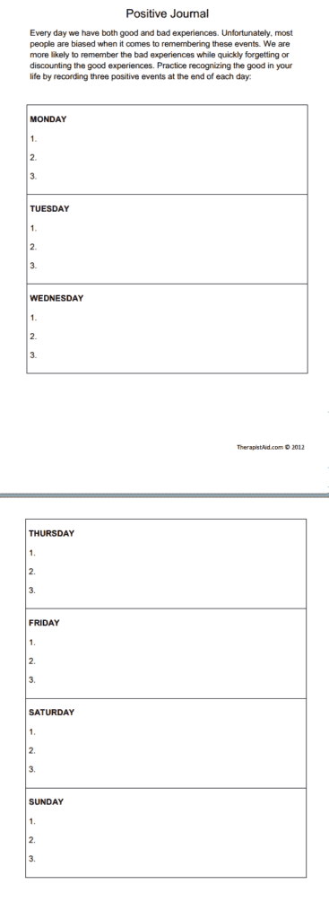 Positive Journal Worksheet Therapy Worksheets Stress Management 