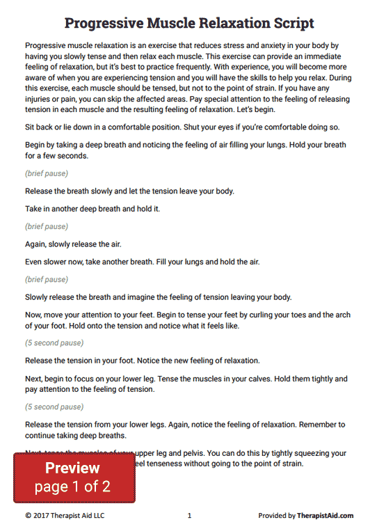 Progressive Muscle Relaxation Script Worksheet Therapist Aid