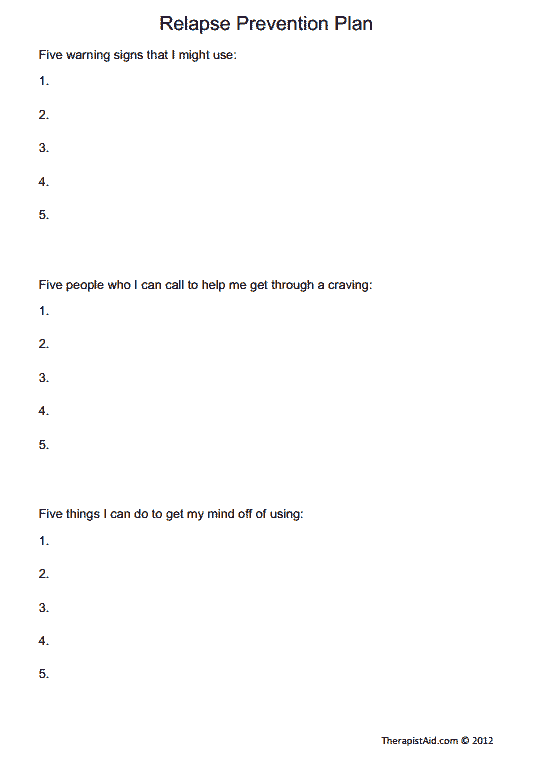 Relapse Prevention Plan Worksheet Therapist Aid