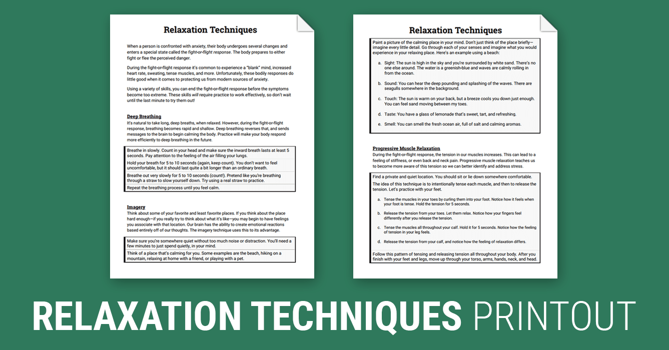 Relaxation Techniques Worksheet Therapist Aid