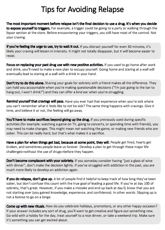 Tips For Avoiding Relapse Worksheet Therapist Aid DBT Worksheets