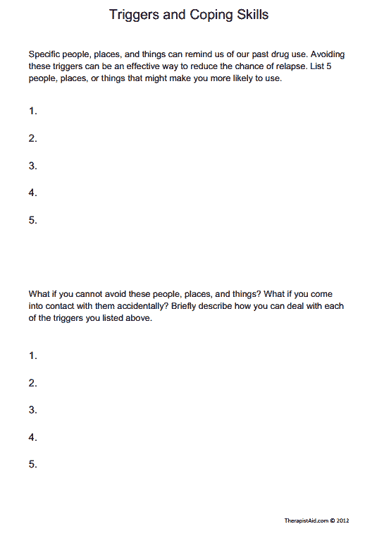 Addiction Recovery Coping Skills Worksheets Coping Skills Worksheets