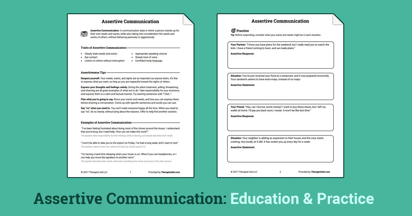 Assertive Communication Worksheet Therapist Aid Assertive