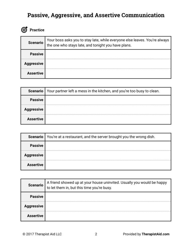 Couples Therapy Worksheets Assertive Communication Therapy Worksheets