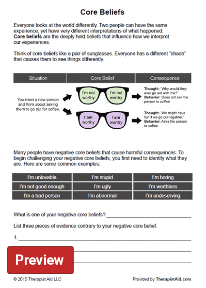 Examples Of Core Beliefs Cbt Slideshare