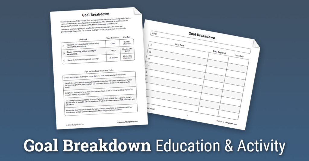 Goal Breakdown Worksheet Therapist Aid