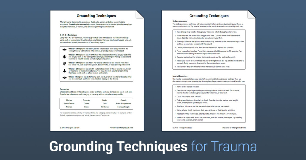 Grounding Techniques Worksheet Therapist Aid