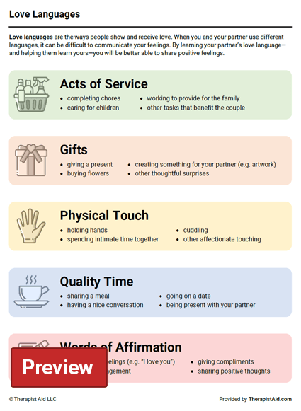 Love Languages Worksheet Therapist Aid