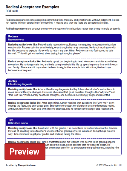 Radical Acceptance Examples Worksheet Therapist Aid