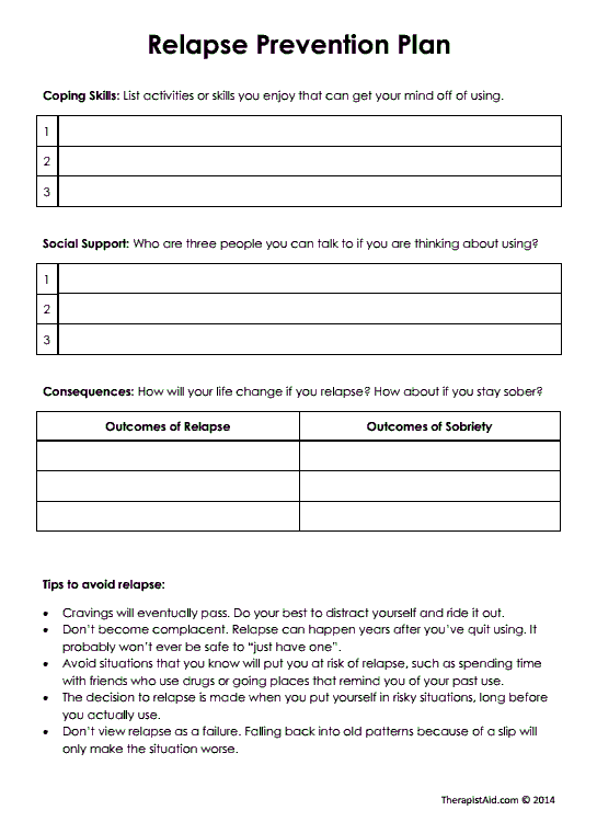 Relapse Prevention Plan Examples