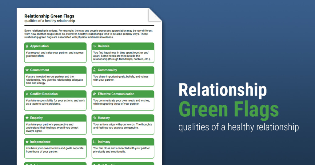 Relationship Green Flags Worksheet Therapist Aid