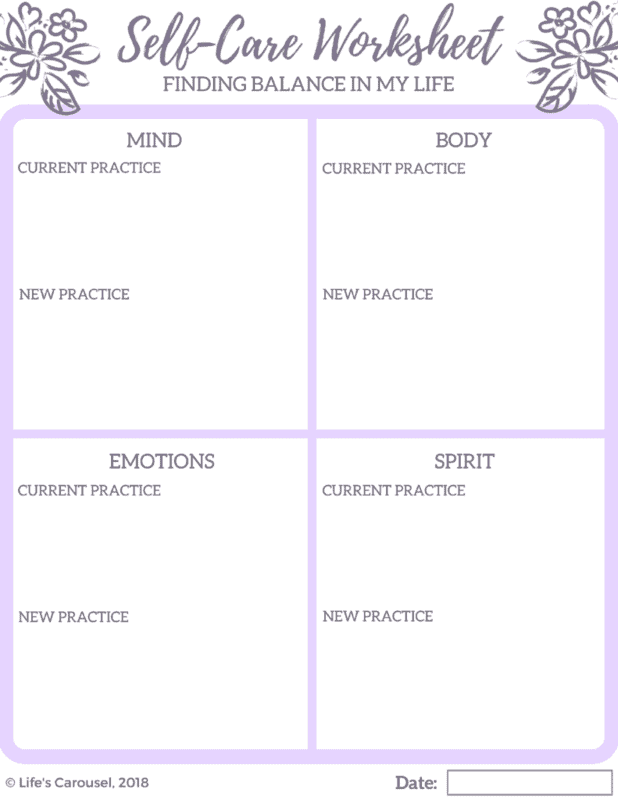 Self Care Worksheet Life s Carousel