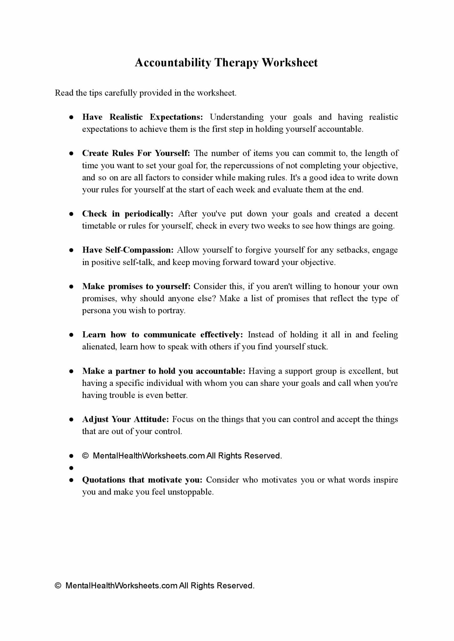 Accountability Worksheets Therapist Aid TherapistAidWorksheets