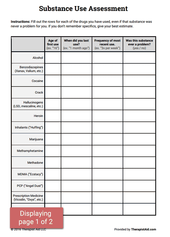 Therapist Aid Worksheets Substance Abuse