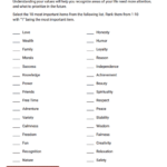 Values Clarification Worksheet Therapist Aid Therapy Worksheets