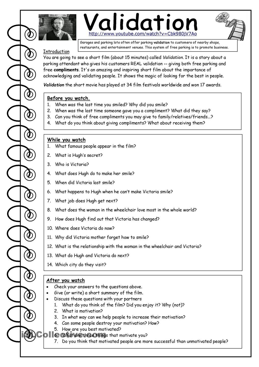 Video Worksheet Validation Short Film Learning Poster